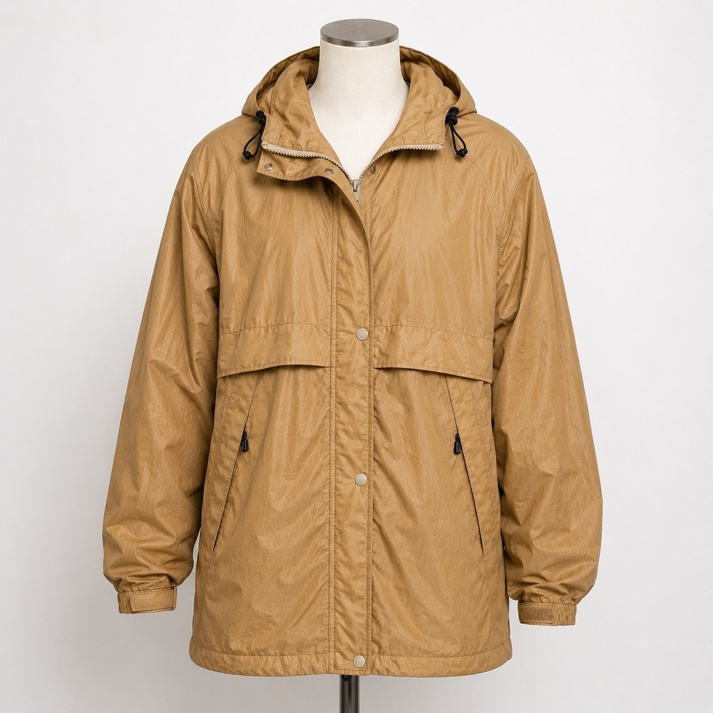 LL Bean Vtge Rain Jacket Mens XL Tan Gorpcore Ripstop Hooded Vented Anorak OG18‎